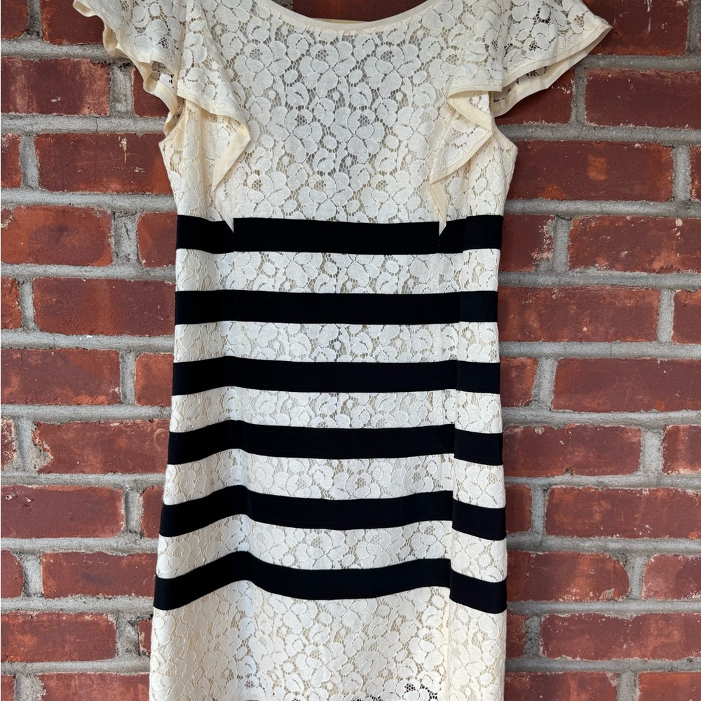 BCBGMaxAzria Black and Cream Lace Mini Dress